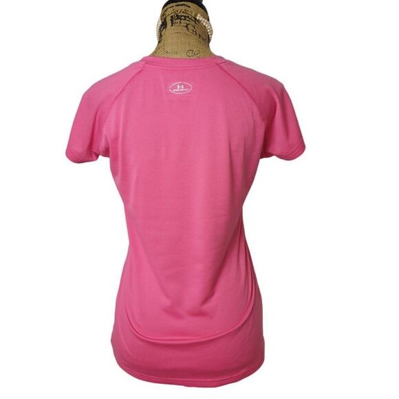 Under Armour Women's UA V-neck Teck Tee Pink Semi Fit Heatgear XS NWOT - Picture 5 of 7